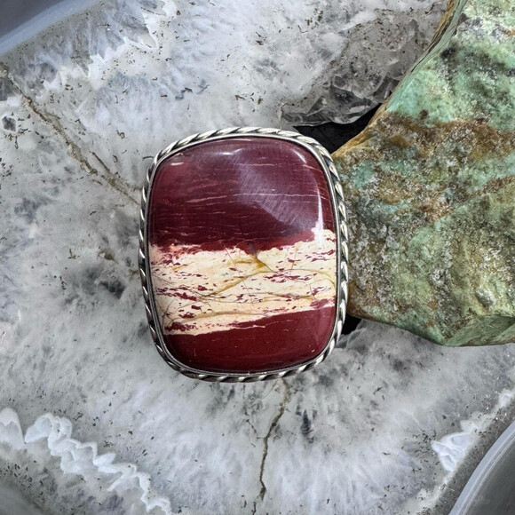 Sterling Silver Southwestern Style Large Snake Skin Jasper Ring Sz 9 For Women - Picture 5 of 10